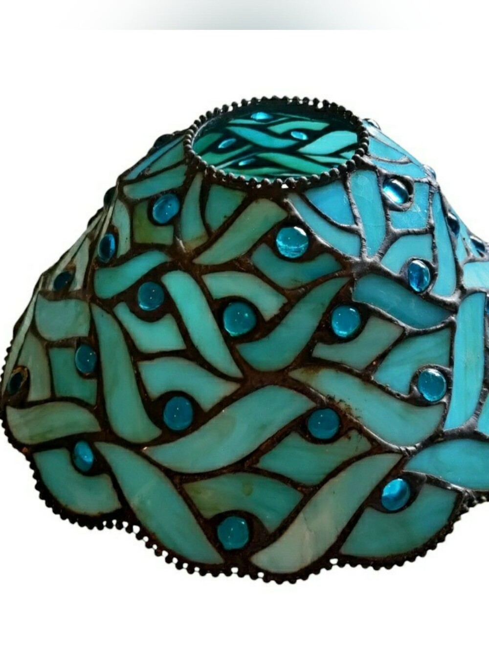 Vintage PartyLite Spring Water Mosaic Stained Glass Candle Lamp Shade